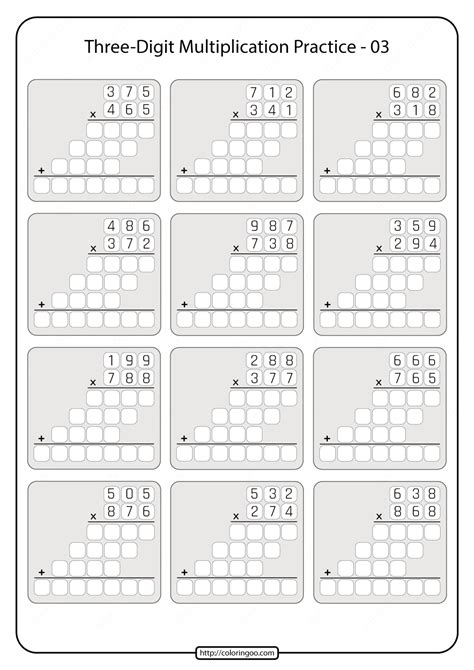 Three Digit Multiplication Practice Worksheet 03