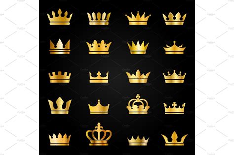 Gold Crown Icons Queen King Crowns Graphic Objects Creative Market