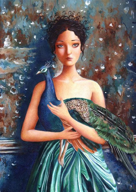 A Girl And Her Peacock Art Print Whimsical T Peacock Etsy In 2021