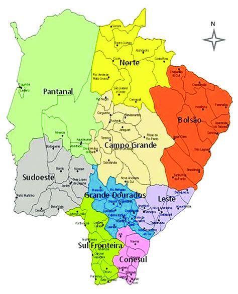 Mapa Do Estado De Mato Grosso Do Sul Com Suas Microrregiões E Divisões