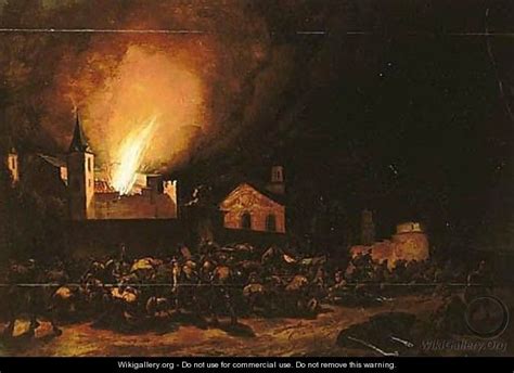 An Inferno In A Town At Night With Townspeople Fleeing Pieter Van