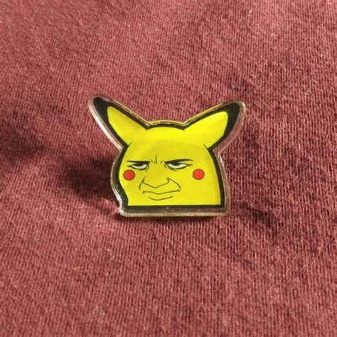 Pika Pleased Acrylic Pin Pikachu Pokemon Meme Button Etsy