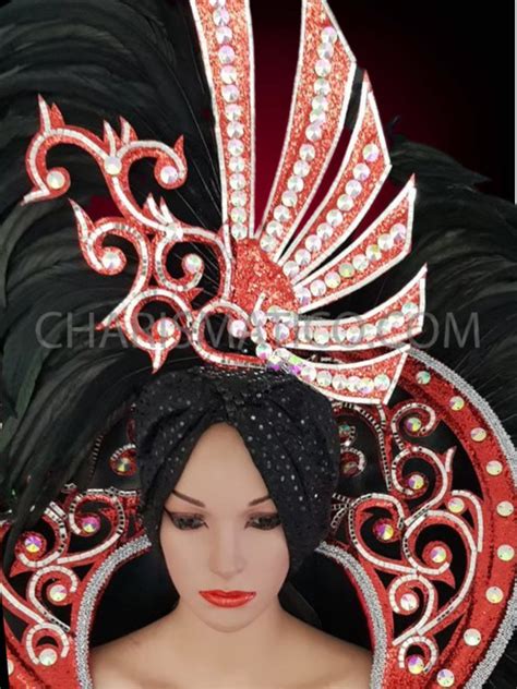 Black Red Showgirl Drag Queen Feather Headdress And Backpack