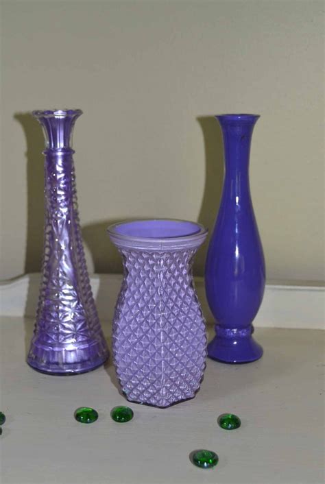 Three Vintage Purple Glass Vases Wedding Decor By Vintageabcs