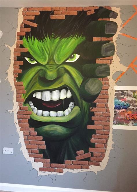 Hulk Smashes Through Wall Mural Hand Printed Ilustrações Quarto