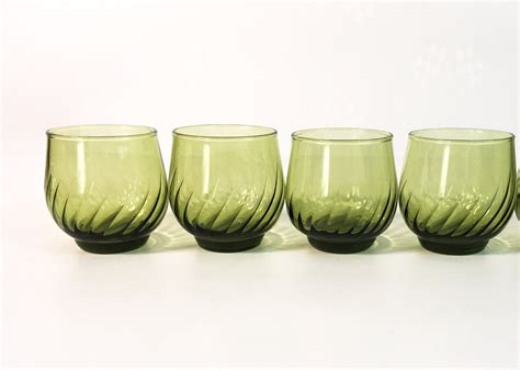 Vintage Green Juice Glasses 4 Retro Swirl Low Ball Glass Set Of Four Retro Mid Century Semi