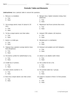 Periodic table worksheets 6th grade image collections periodic from periodic table worksheet answer key , source: Periodic Table and Elements (Grade 8) - Free Printable Tests and Worksheets - HelpTeaching.com