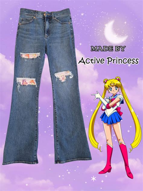Sailor Moon Jeans Women And Teens Distressed Jeans Sailor Etsy