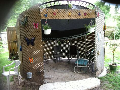 We recycled the trampoline. It's now our trampzebo. Firsts it was