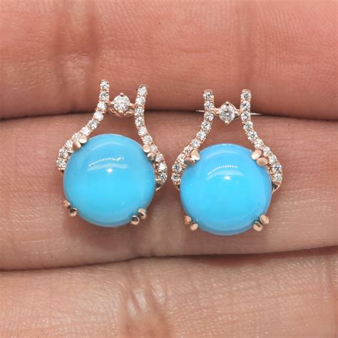 Jewelry 718 Carat Turquoise And Diamond Earring In 14k Rose Gold