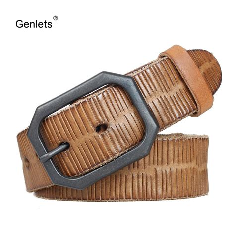 Men Belt Genuine Leather Luxury Cowhide Buckle Belts For Men New Brown
