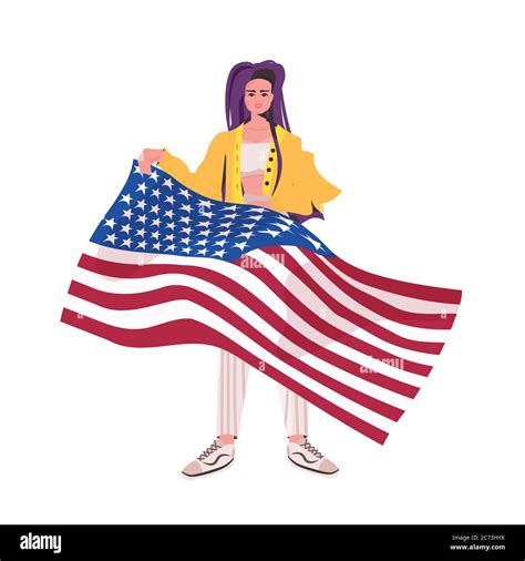woman holding usa flag 4th of july american independence day celebration concept full length