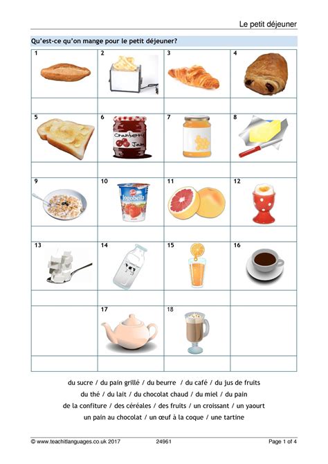 Le Petit D Jeuner French Worksheets French Food French Teaching