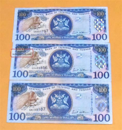 Three 2006 Trinidad And Tobago 100 Dollar Bills