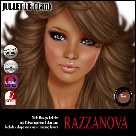 Second Life Marketplace Razzanova Skins Juliette Tanned Fatpack Lelutka Catwa
