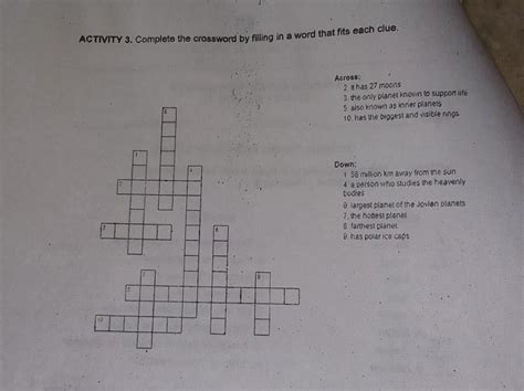 ACTIVITY 3 Complete The Crossword By Filling In A Word That Fits Each