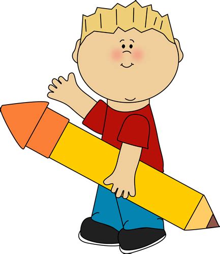 Boy With Giant Pencil Waving Clip Art Boy With Giant Pencil Waving Image