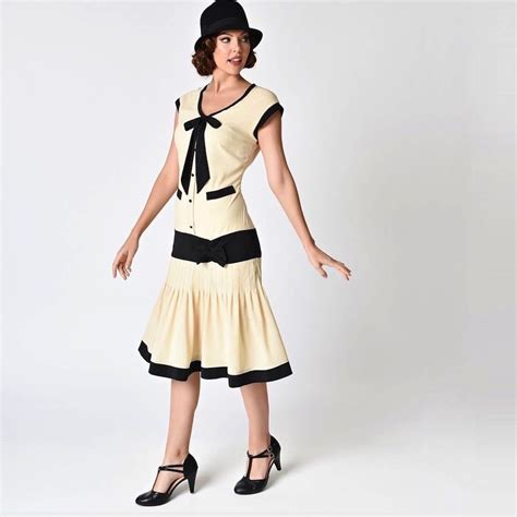 Black Ivory Drop Waist Flapper Dress Dresses 1920s Day Dress