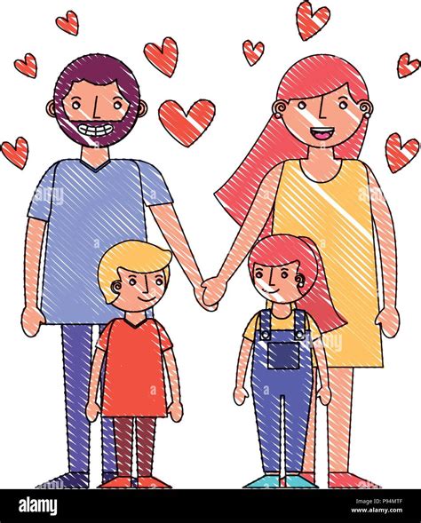 Las Manos De Los Padres De Familia Y Su Hijo Hija Corazones Amor Dibujo