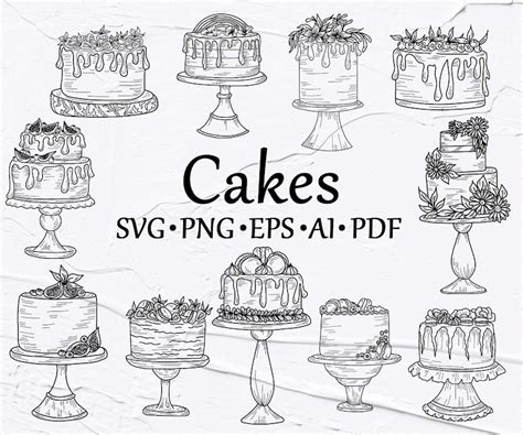 Cakes Svg Clipart Outline Desserts Svg Baking SVG Clipart Vector