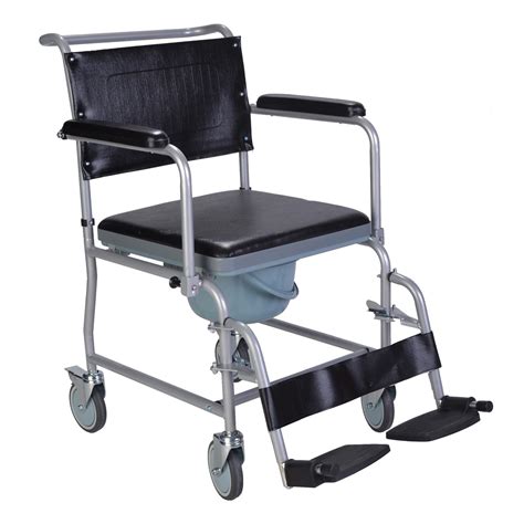 Mobile wheeled commode with brakes