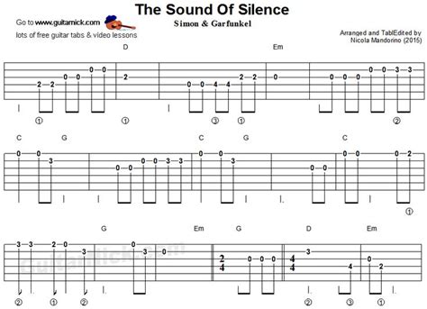 Using a guitar pick can provide the song with a very different tone compared to using the fingers. The Sound Of Silence - easy guitar tablature | Guitar ...