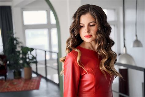 Wallpaper Model Brunette Face Women Indoors Red Lipstick