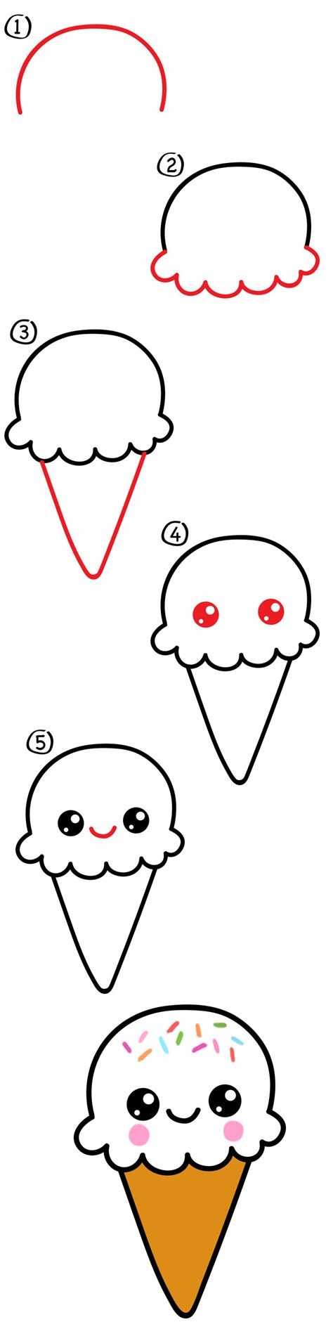 How To Draw Cute Ice Cream Cone Cartoon Ice Cream Cone Step By Step
