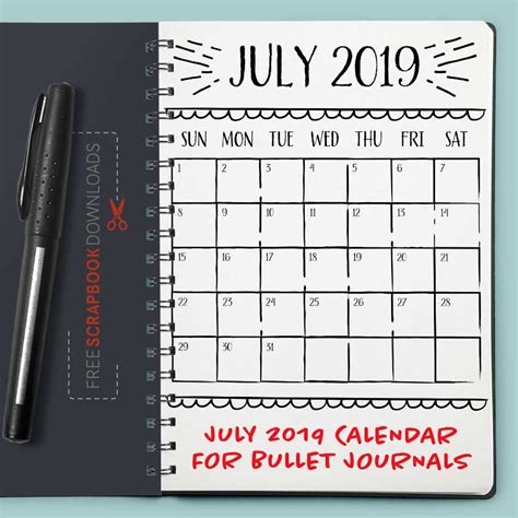 July 2019 Bullet Journal Calendar Template Free Scrapbook Downloads