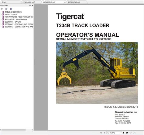 Tigercat Loader T234B 234T7000 234T8000 Operator S Service Manual