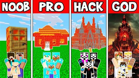 Minecraft Noob Vs Pro Vs Hacker Vs God Lava House Build Challenge In