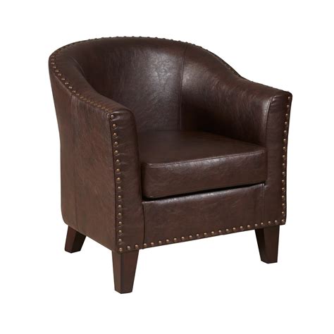 Pulaski Faux Leather Barrel Accent Chair Medium Brown