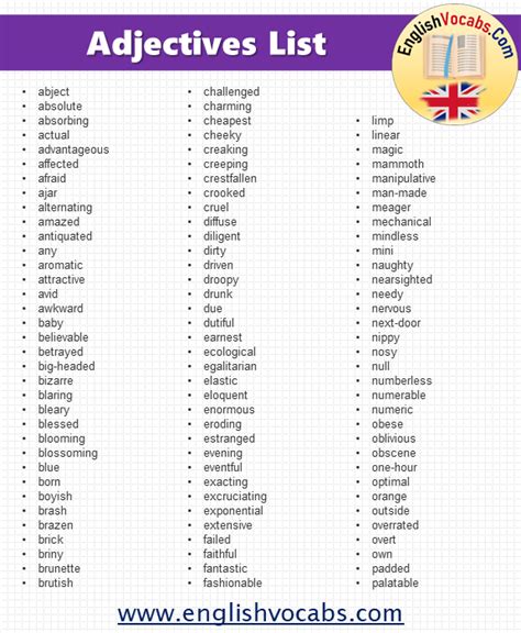 1000 Adjectives List From A To Z English Vocabs