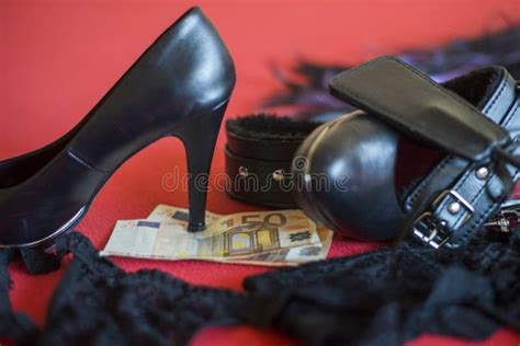 Prostitute Or Striptease Concept 50 Euro Banknot With Sex Toys On Red Bed Stock Image Image