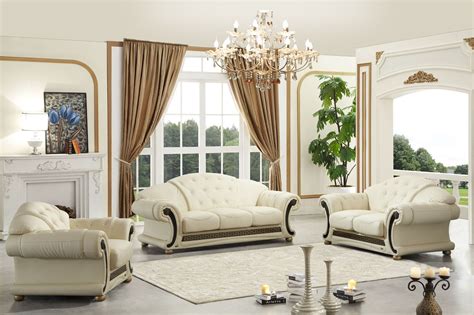 Apolo Living Room Set In Ivory Italian Leather By Esf