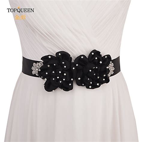 Topqueen S418 Black Flowers Belts For Women Girl Flower Style Bridal