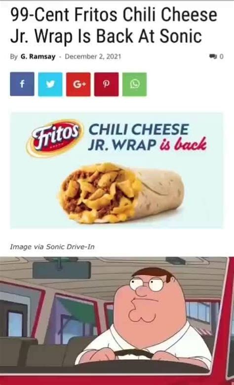99 Cent Fritos Chili Cheese Jr Wrap Is Back At Sonic By G Ramsay