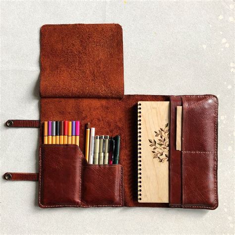 Handemade Leather Pencil Roll Leather Artist Roll Pencil Case