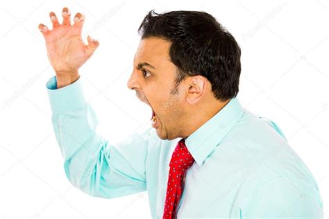 Side Profile Portrait Of Angry Man Boss Worker Employee Yelling With