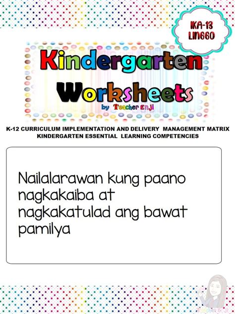 kindergarten tungkulin ng bawat miyembro ng pamilya worksheet sibawate