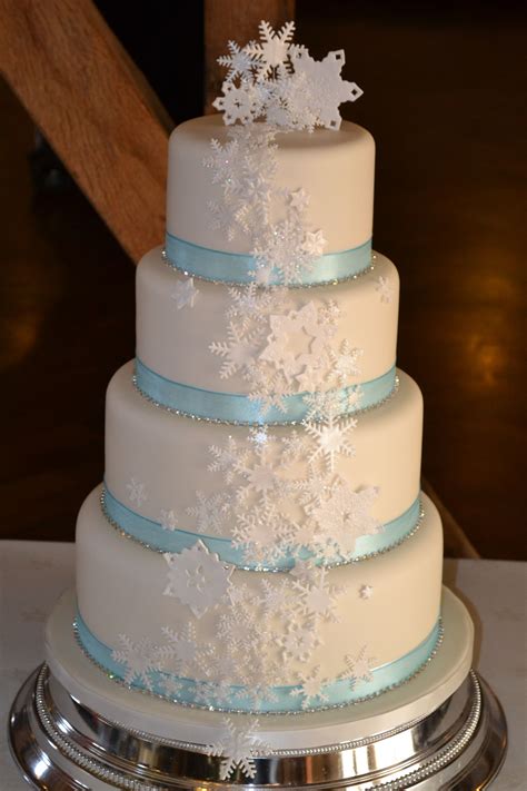 Cascading Snowfake Wedding Cake Ice Blue Diamante Wonderland