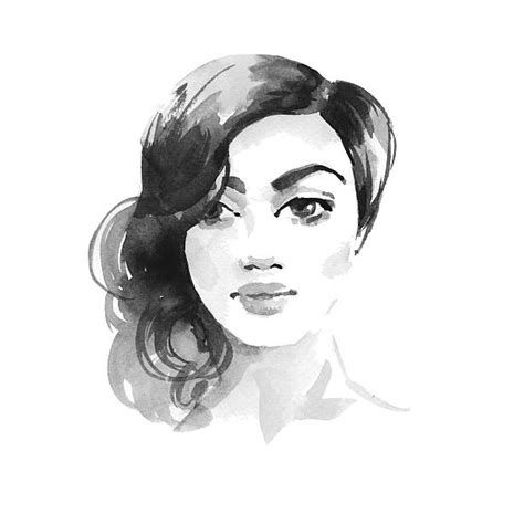 Portrait Beautiful Young Woman Black White Drawing Illustrations