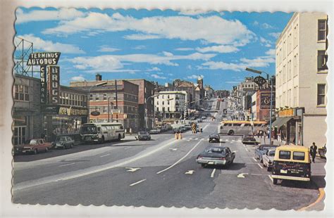 P3138 Vintage Postcard Street Scene Cars Buses Signs Etc Sherbrooke