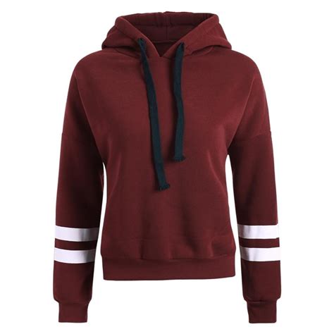 Drop Shoulder Drawstring Striped Hoodie 6945 Red Hooded Sweatshirt