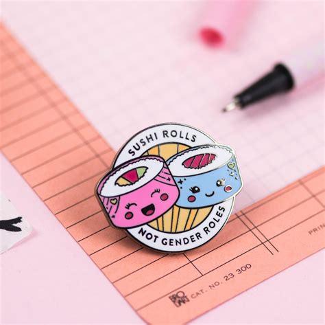 sushi rolls not gender roles enamel pin feminist pin badge etsy feminist pins enamel pins
