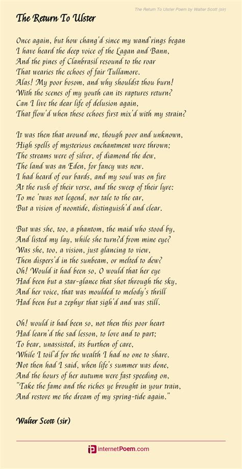 The Return To Ulster Poem By Walter Scott Sir