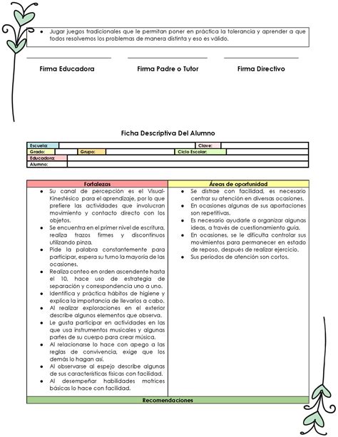 Formatos De Fichas Descriptivas Del Alumno Editables
