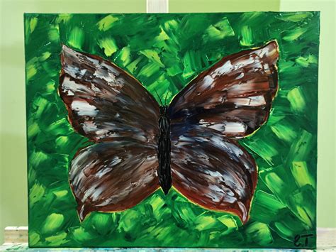Butterfly Oil Painting Green Floral Art Etsy
