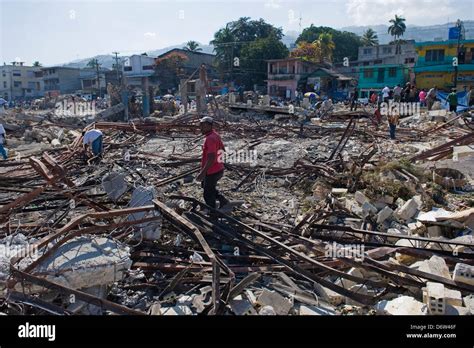 Earthquake Damaged Buildings Port Au Prince Haiti Hi Res Stock