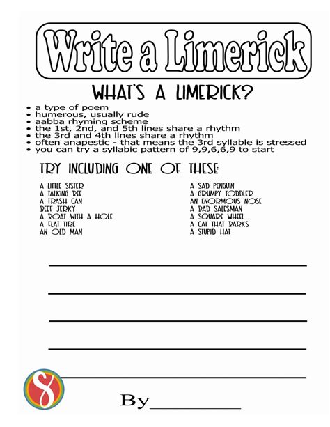 Write A Limerick Printable — Stevie Doodles